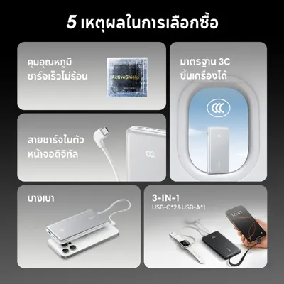 Anker Power Bank 10000mAh 22.5W (สาย USB-C ในตัว) รูปที่ 2 จาก 6
